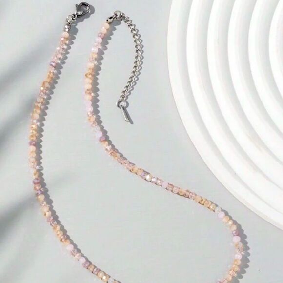 SALE Handmade Amethyst and Rose Quartz Crystal Faceted Stone Necklace - Picture 2 of 5